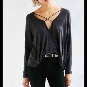 UO Silence + Noise Mayfair Plunge Surplice Top
